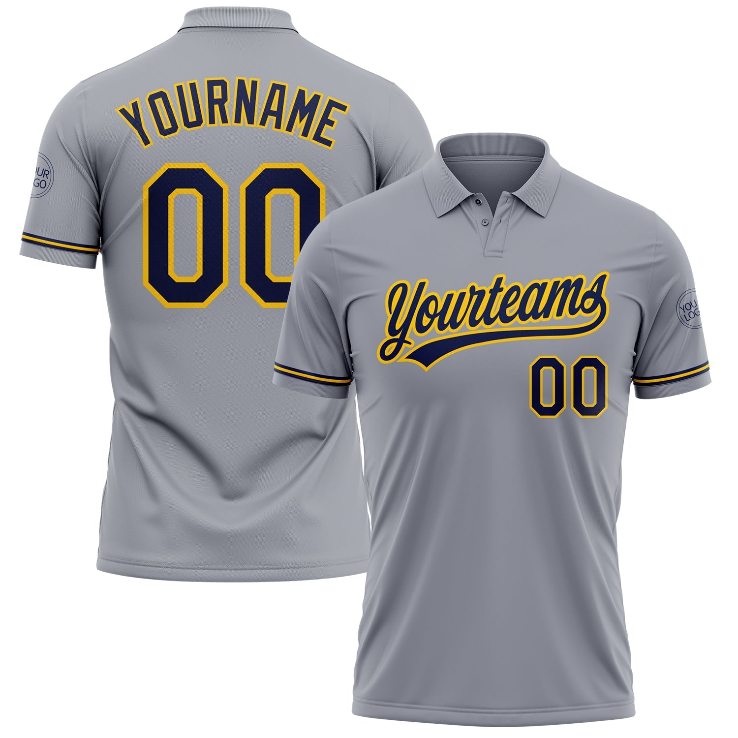 Custom Gray Navy-Yellow Performance Vapor Golf Polo Shirt - Main View