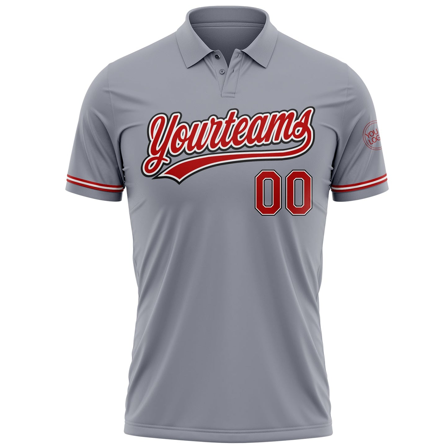 Custom Gray Red-Black Performance Vapor Golf Polo Shirt view 2