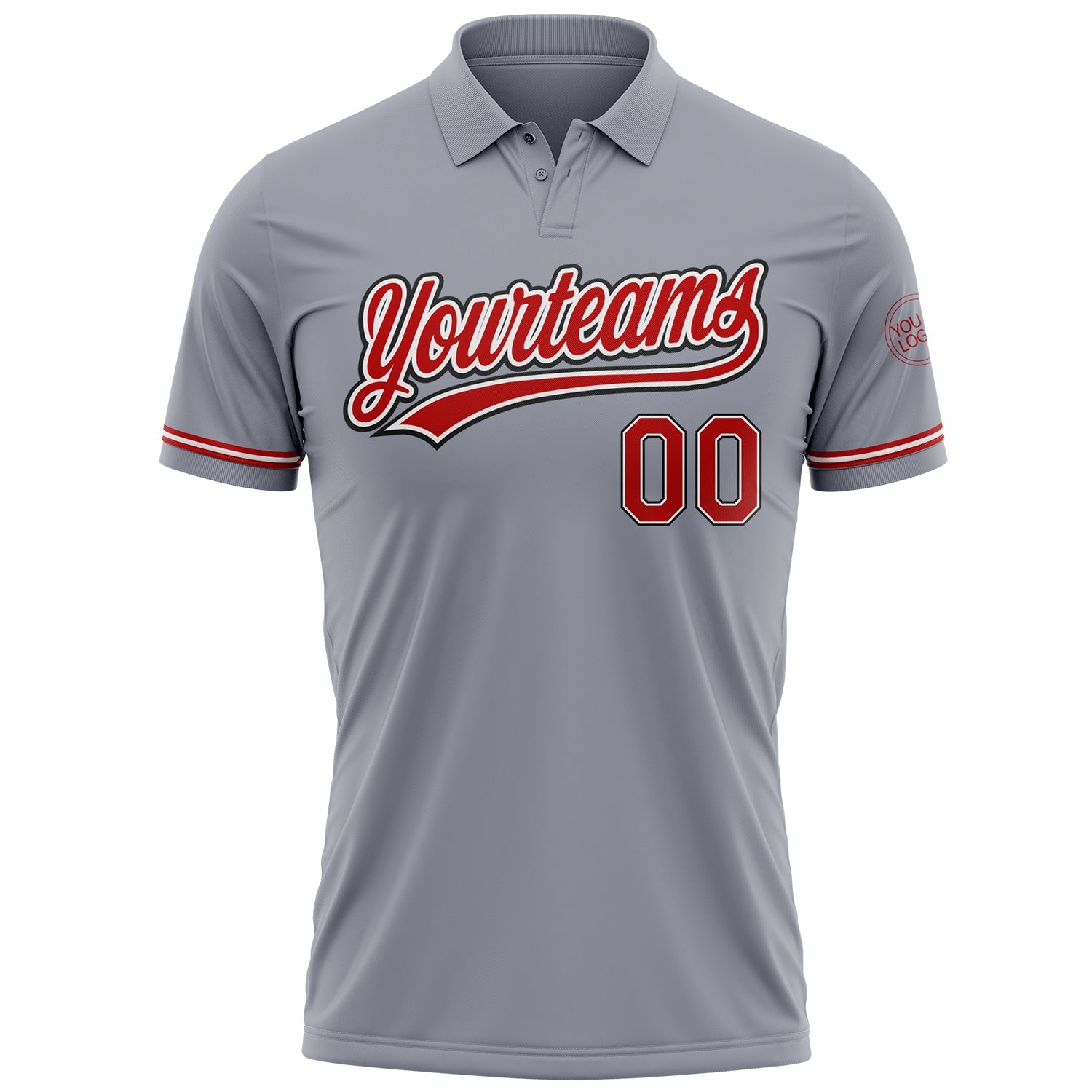 Custom Gray Red-Black Performance Vapor Golf Polo Shirt view 2