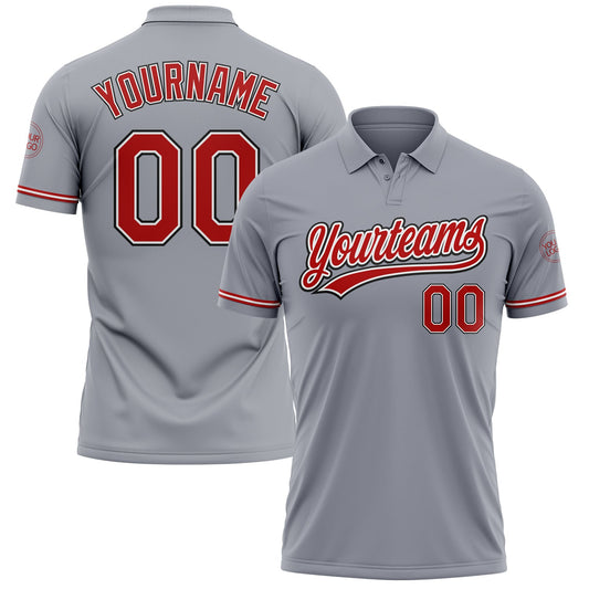 Custom Gray Red-Black Performance Vapor Golf Polo Shirt - Main View