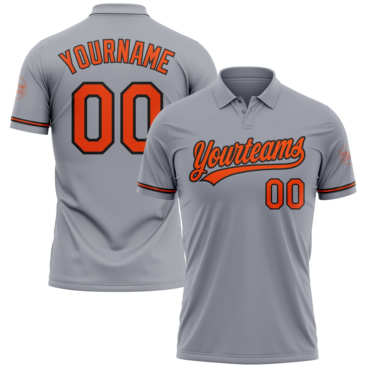 Custom Gray Orange-Black Performance Vapor Golf Polo Shirt - Main View