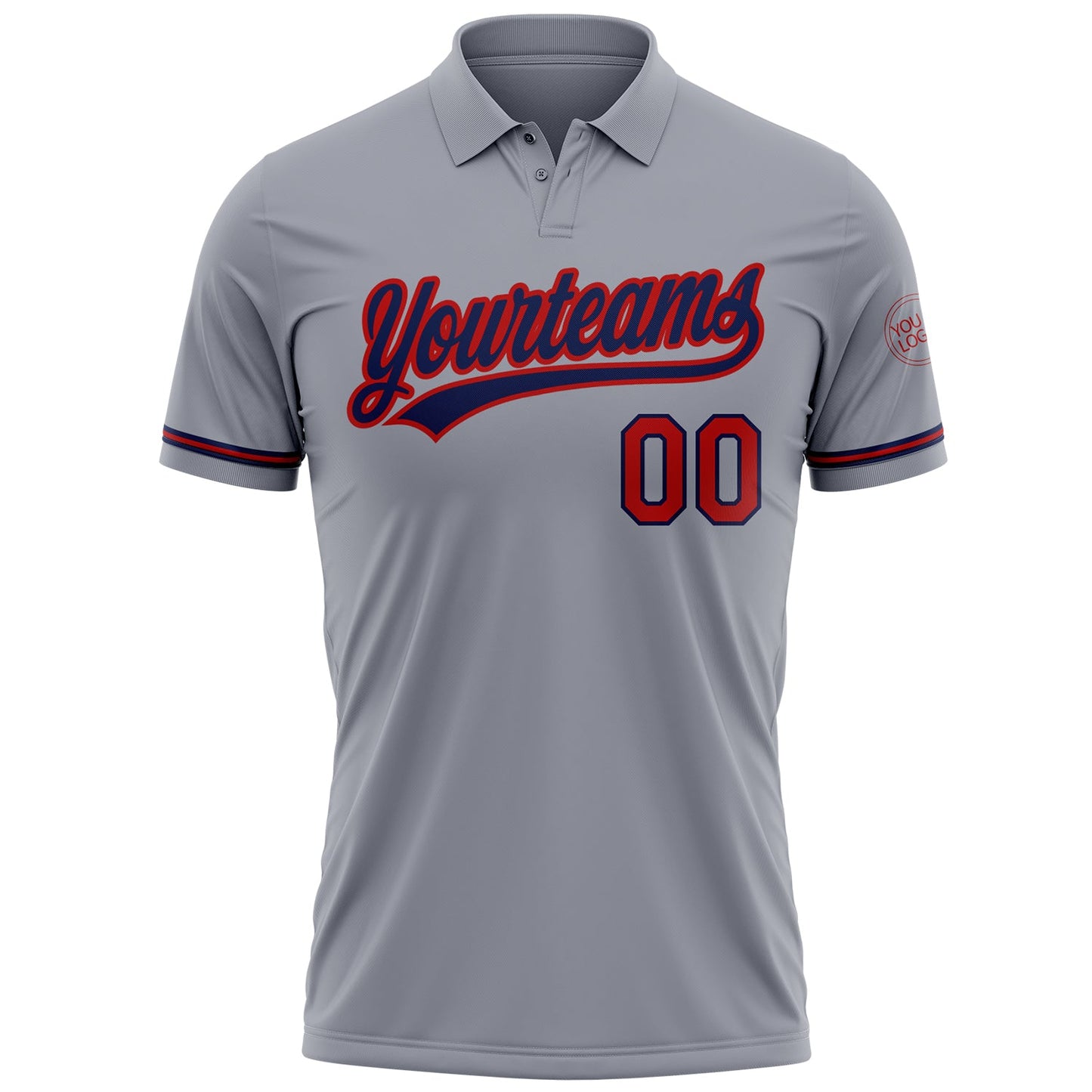 Custom Gray Red-Navy Performance Vapor Golf Polo Shirt view 2