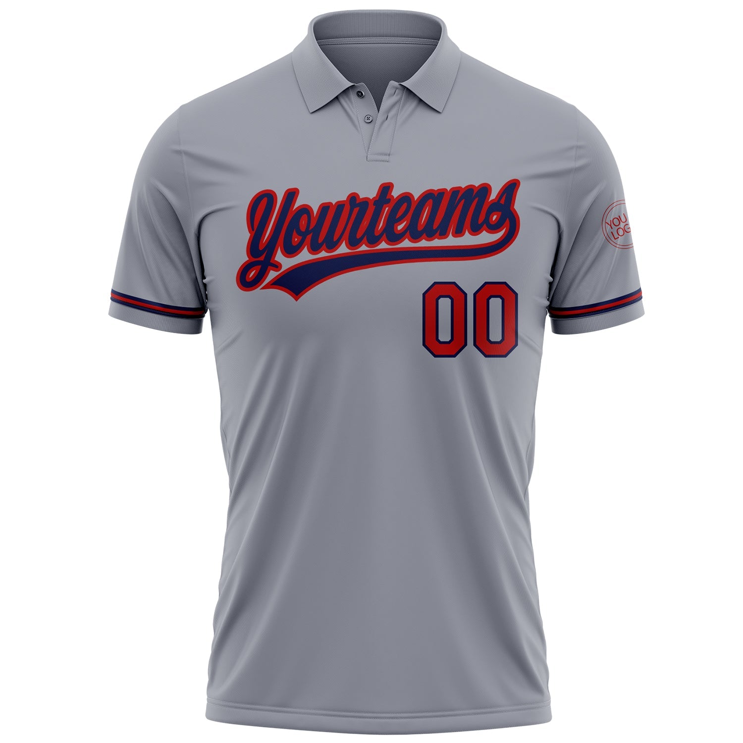 Custom Gray Red-Navy Performance Vapor Golf Polo Shirt view 2