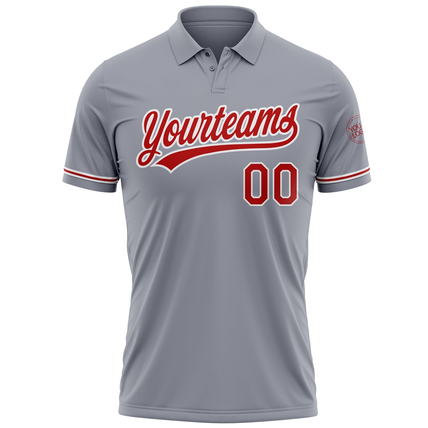 Custom Gray Red-White Performance Vapor Golf Polo Shirt view 2
