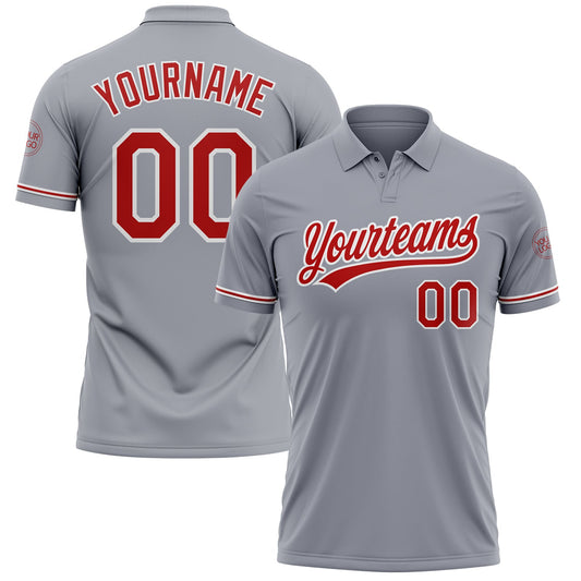 Custom Gray Red-White Performance Vapor Golf Polo Shirt - Main View
