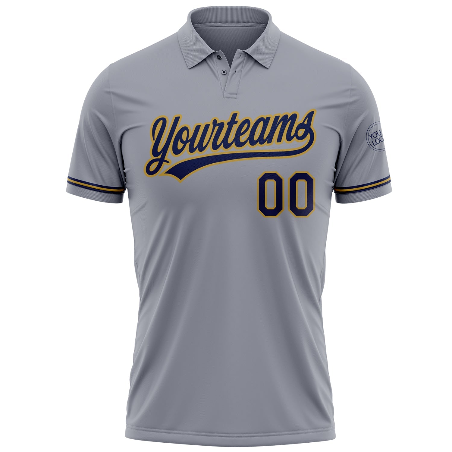Custom Gray Navy-Old Gold Performance Vapor Golf Polo Shirt view 2