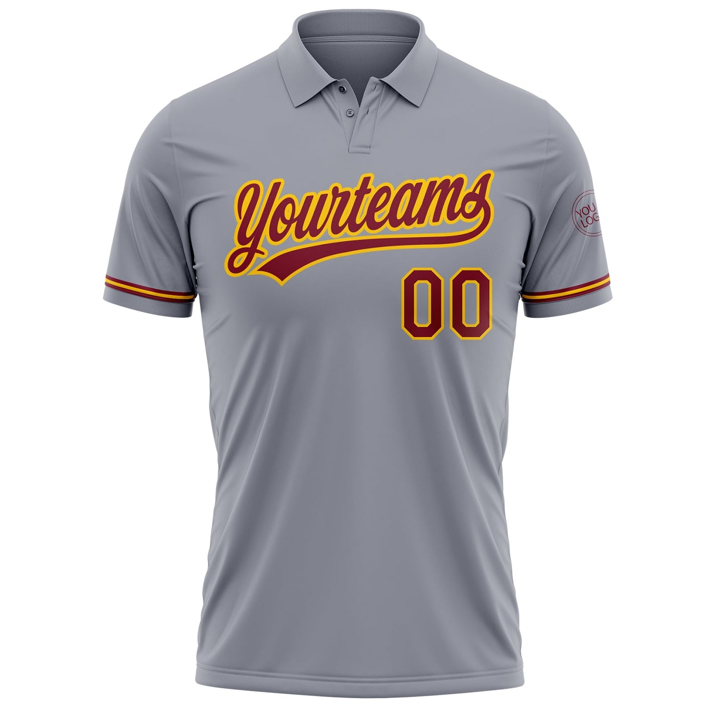 Custom Gray Crimson-Yellow Performance Vapor Golf Polo Shirt view 2