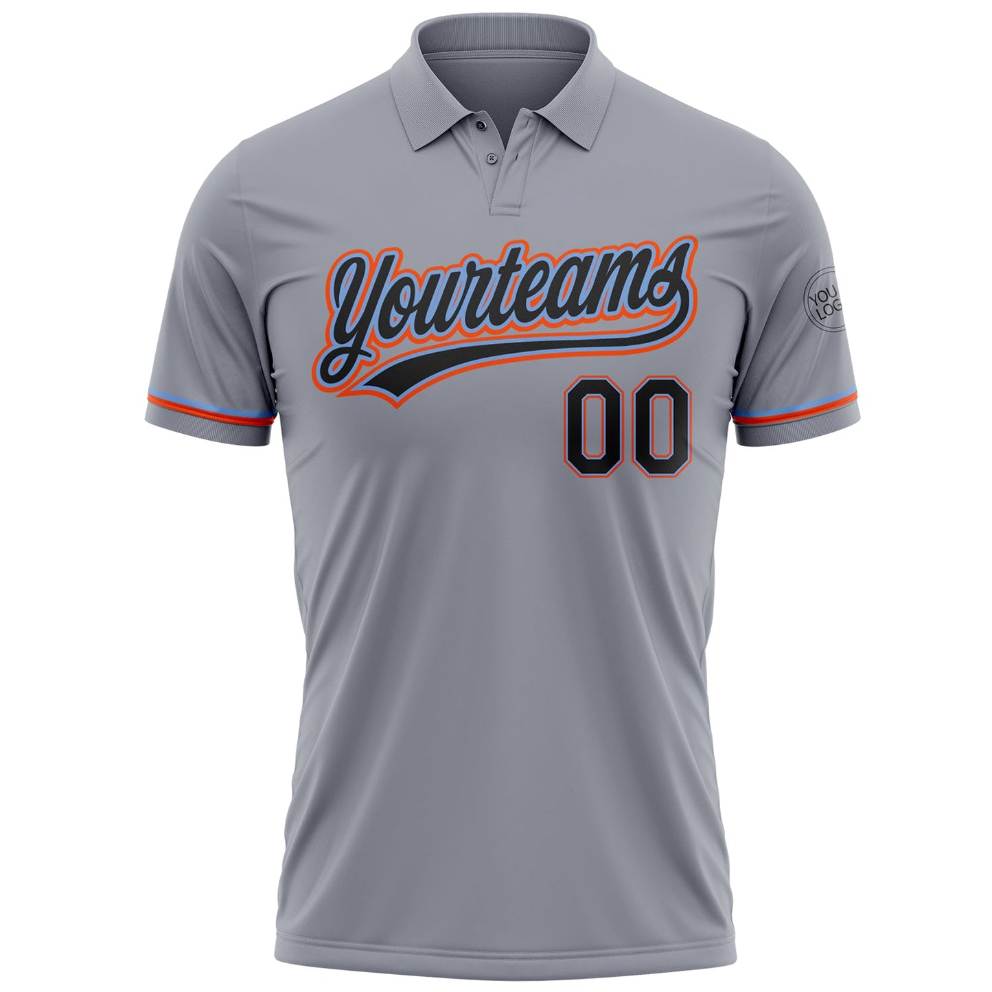Custom Gray Black Powder Blue-Orange Performance Vapor Golf Polo Shirt view 2