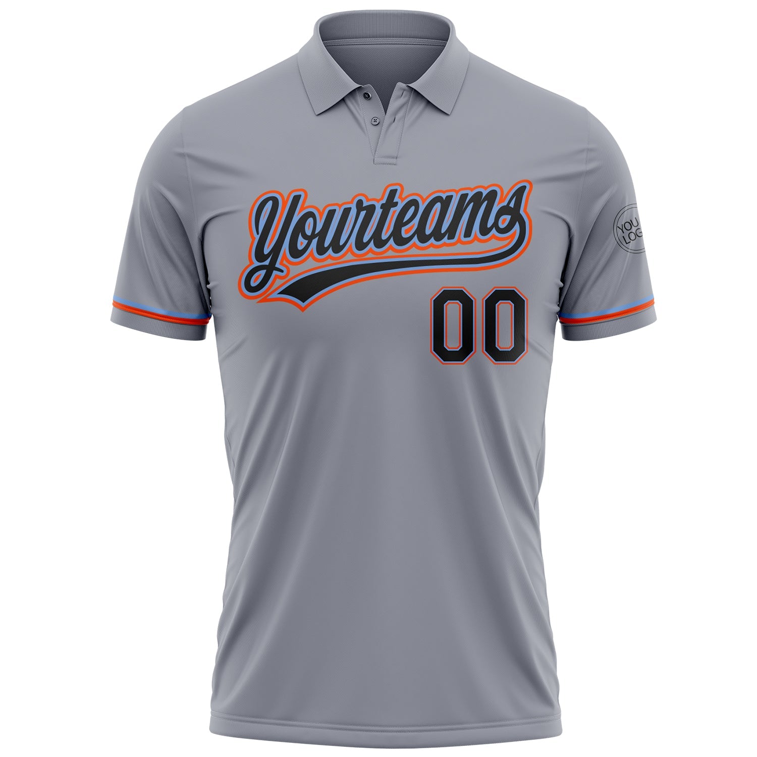 Custom Gray Black Powder Blue-Orange Performance Vapor Golf Polo Shirt view 2