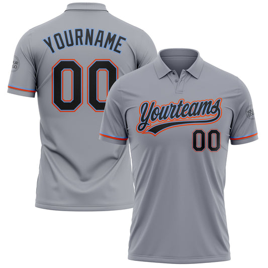Custom Gray Black Powder Blue-Orange Performance Vapor Golf Polo Shirt - Main View