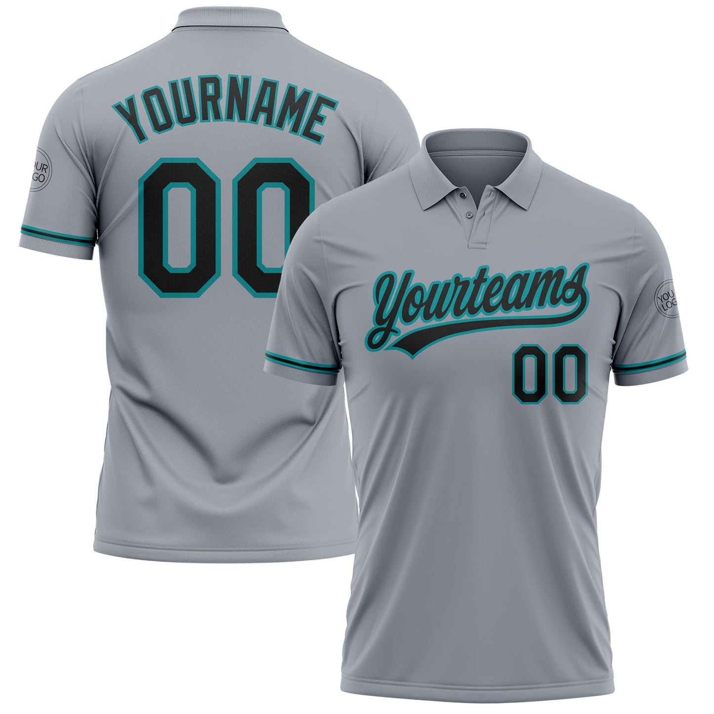 Custom Gray Black-Teal Performance Vapor Golf Polo Shirt - Main View