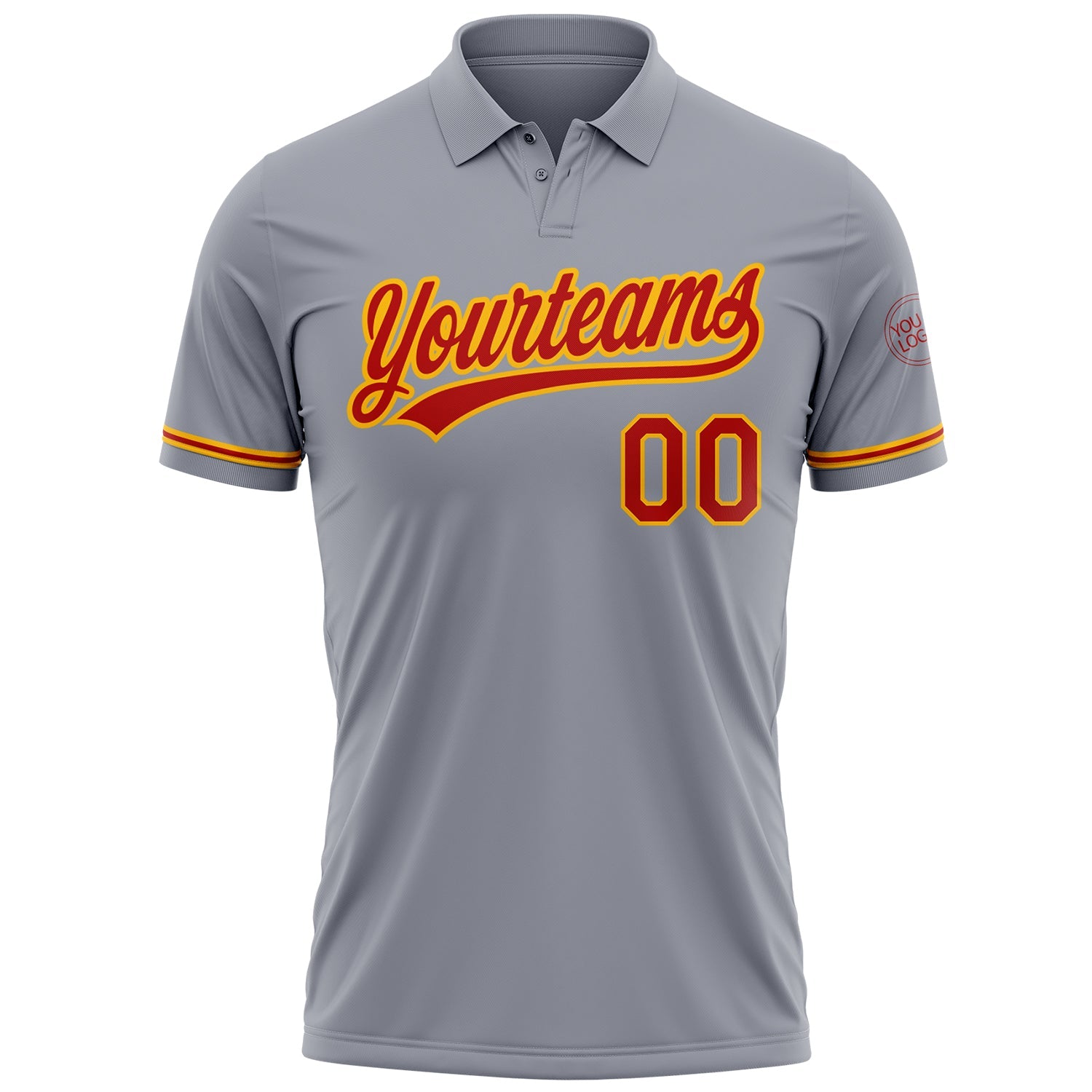 Custom Gray Red-Gold Performance Vapor Golf Polo Shirt view 2