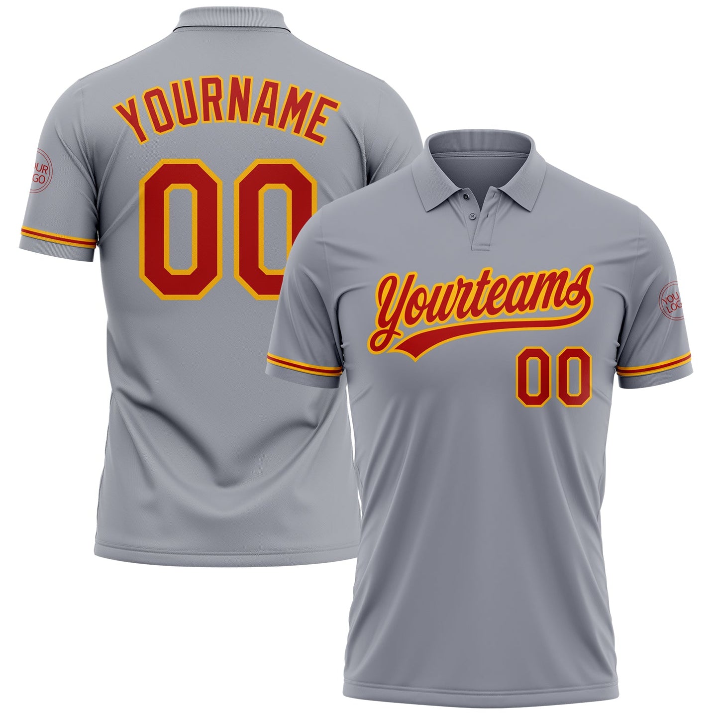 Custom Gray Red-Gold Performance Vapor Golf Polo Shirt - Main View