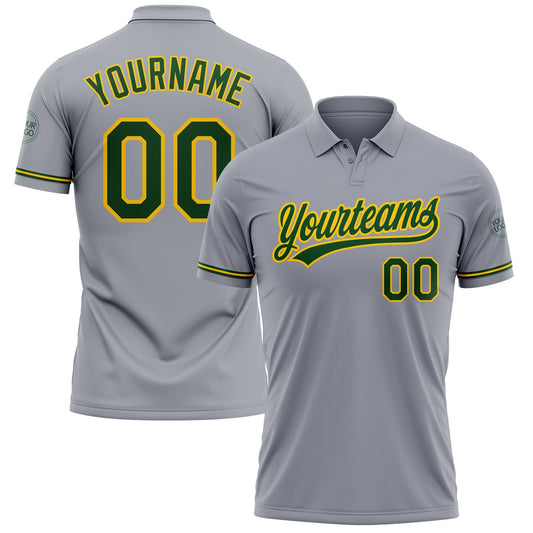 Custom Gray Green-Yellow Performance Vapor Golf Polo Shirt - Main View