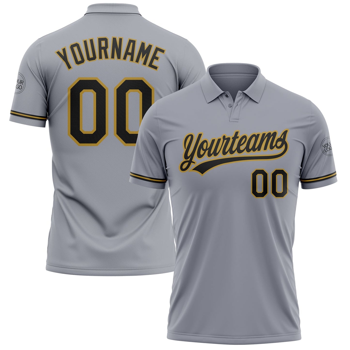 Custom Gray Black-Old Gold Performance Vapor Golf Polo Shirt - Main View