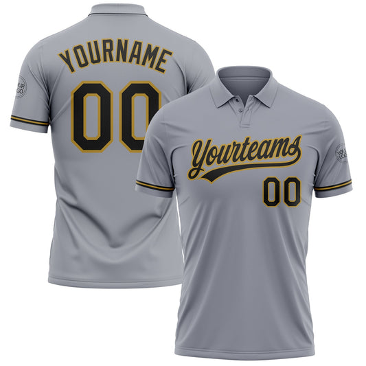 Custom Gray Black-Old Gold Performance Vapor Golf Polo Shirt - Main View