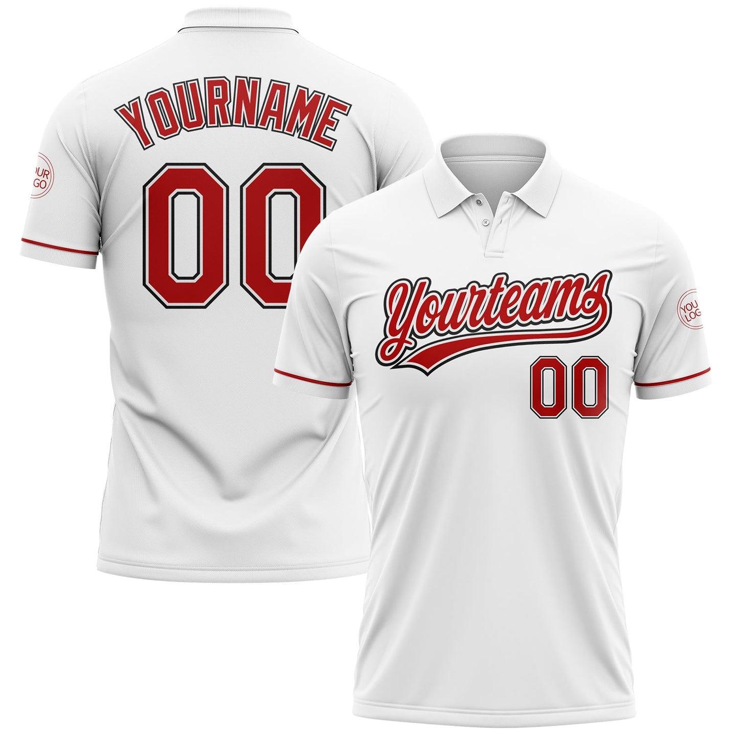 Custom White Red-Black Performance Vapor Golf Polo Shirt - Main View