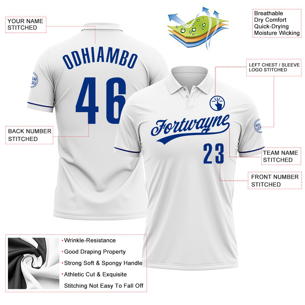 Custom White Royal Performance Vapor Golf Polo Shirt view 3
