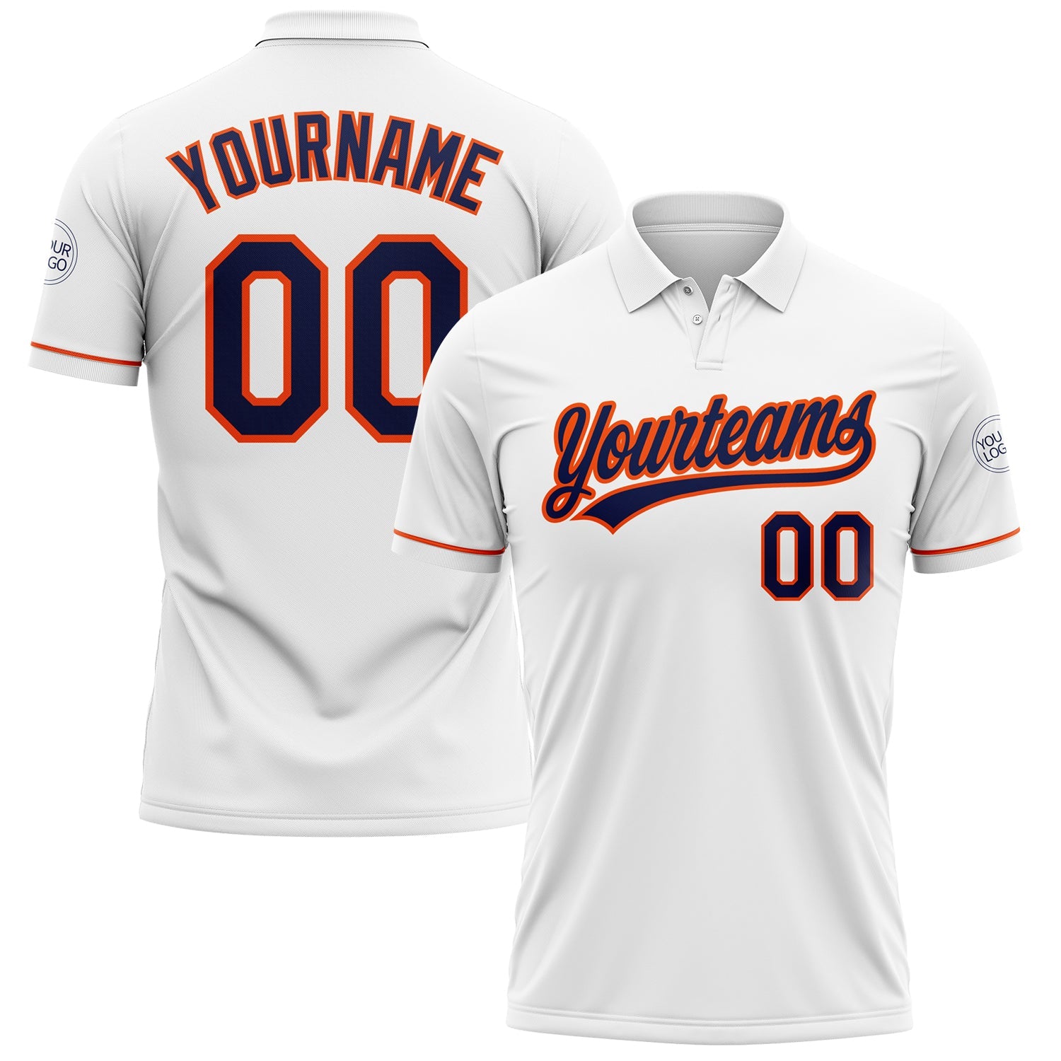 Custom White Navy-Orange Performance Vapor Golf Polo Shirt - Main View