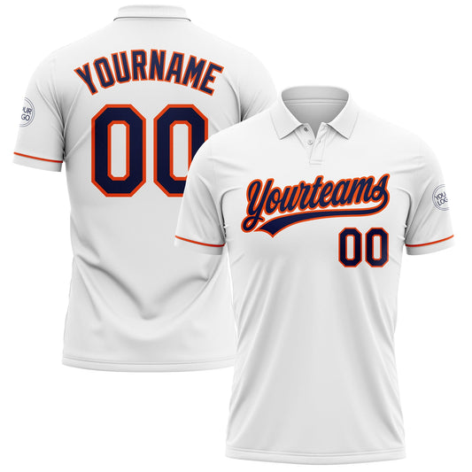 Custom White Navy-Orange Performance Vapor Golf Polo Shirt - Main View