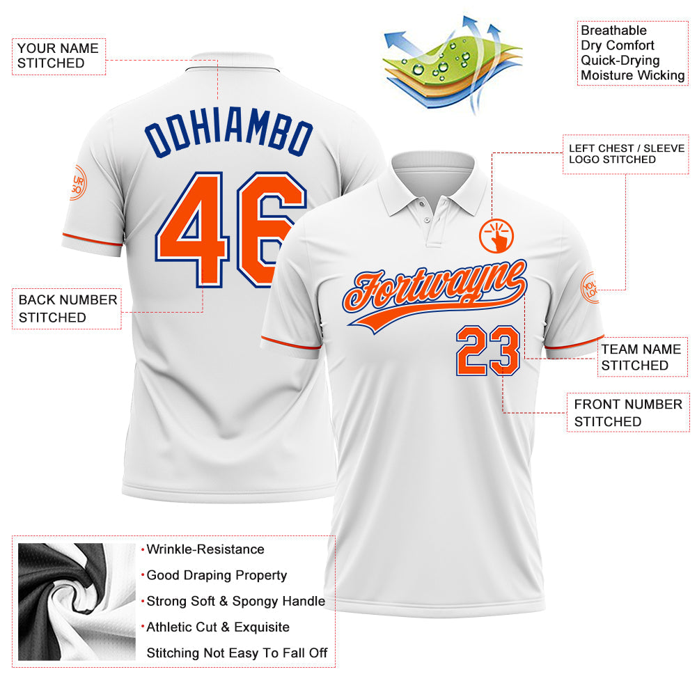 Custom White Orange-Royal Performance Vapor Golf Polo Shirt view 3