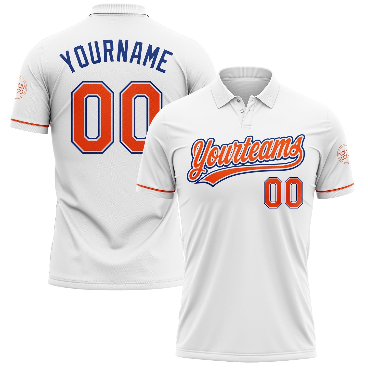 Custom White Orange-Royal Performance Vapor Golf Polo Shirt - Main View