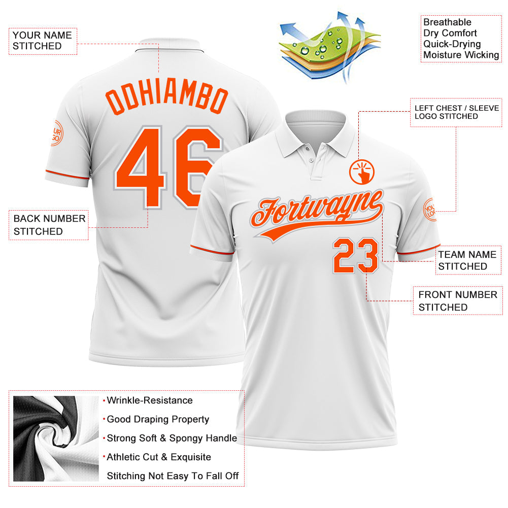 Custom White Orange-Gray Performance Vapor Golf Polo Shirt view 3