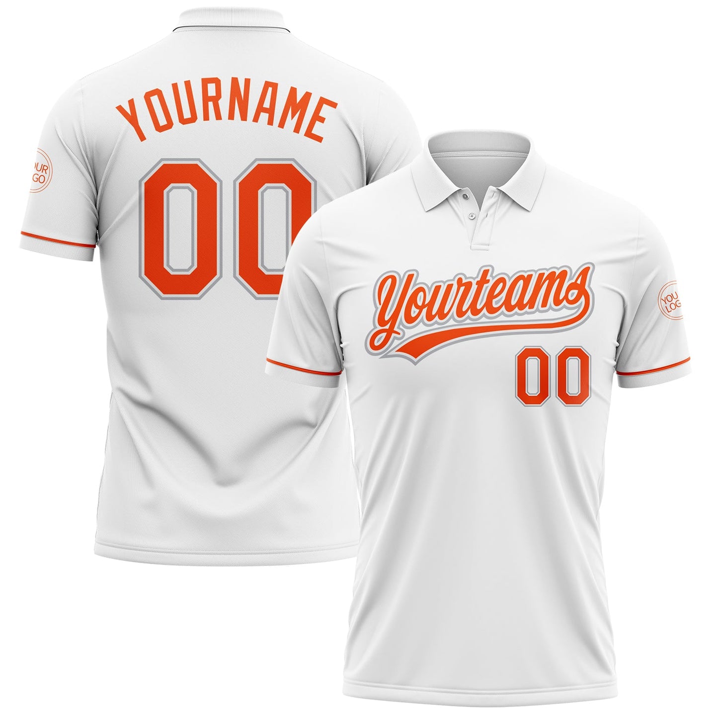 Custom White Orange-Gray Performance Vapor Golf Polo Shirt - Main View