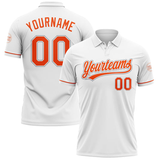 Custom White Orange-Gray Performance Vapor Golf Polo Shirt - Main View