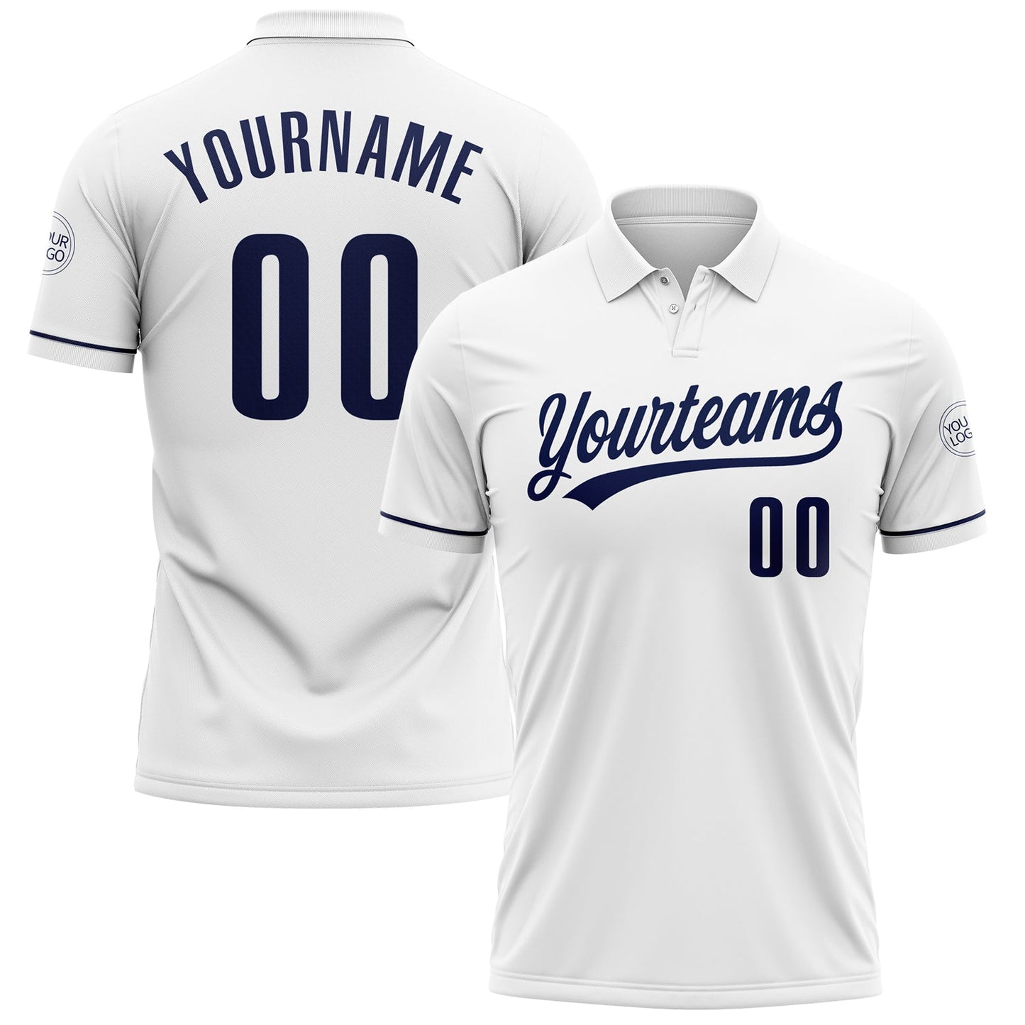 Custom White Navy Performance Vapor Golf Polo Shirt - Main View