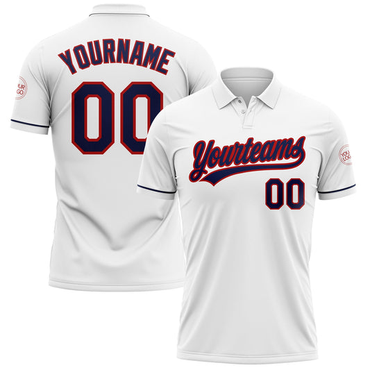 Custom White Navy-Red Performance Vapor Golf Polo Shirt - Main View