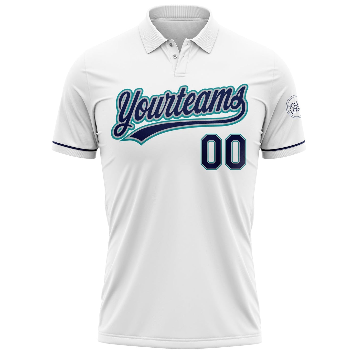 Custom White Navy Gray-Teal Performance Vapor Golf Polo Shirt view 2