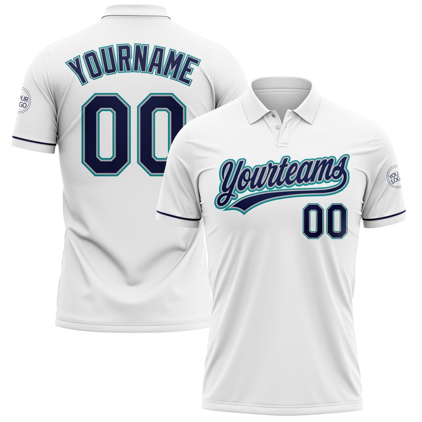 Custom White Navy Gray-Teal Performance Vapor Golf Polo Shirt - Main View
