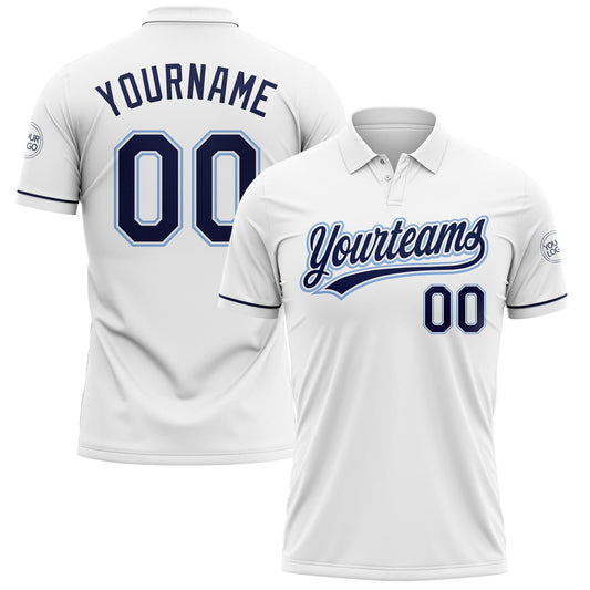 Custom White Navy-Light Blue Performance Vapor Golf Polo Shirt - Main View