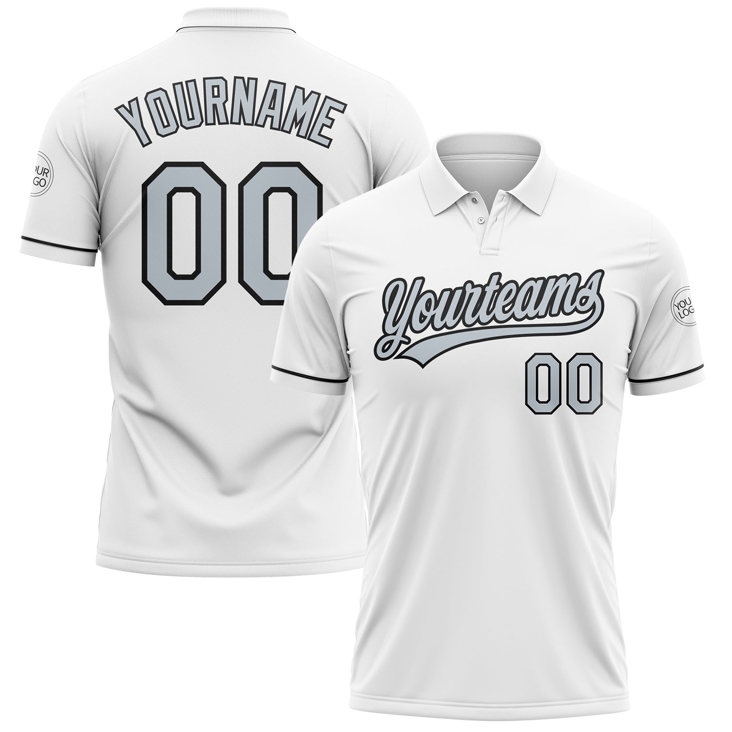Custom White Silver-Black Performance Vapor Golf Polo Shirt - Main View