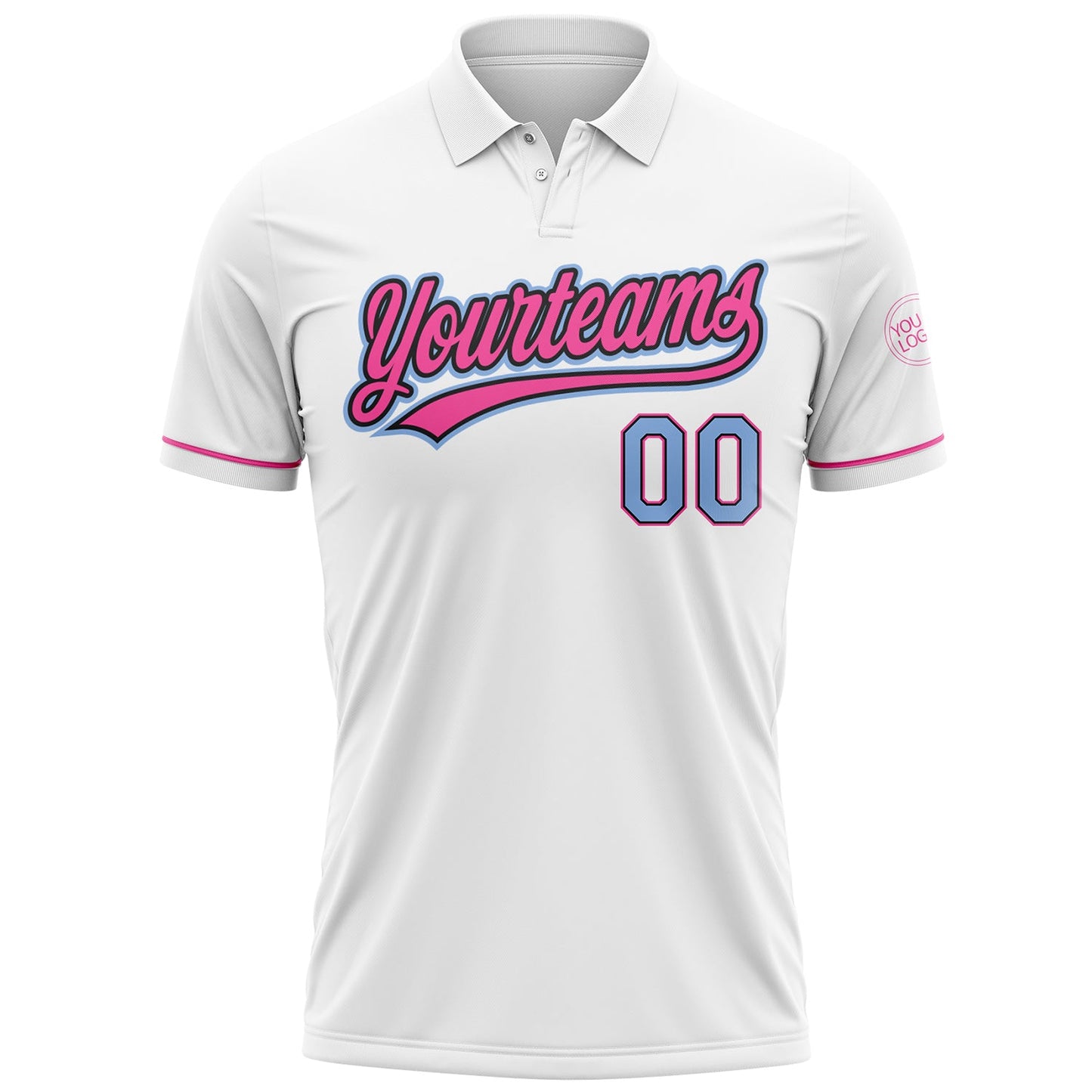 Custom White Light Blue Black-Pink Performance Vapor Golf Polo Shirt view 2