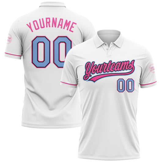 Custom White Light Blue Black-Pink Performance Vapor Golf Polo Shirt - Main View