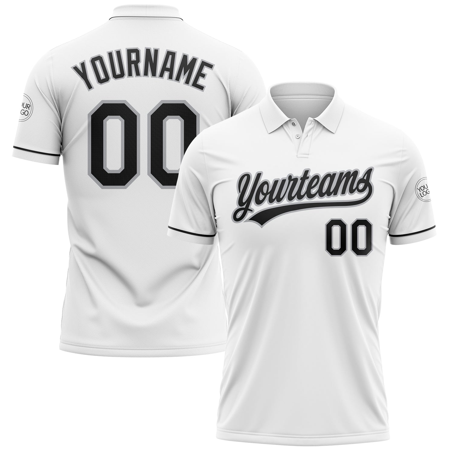 Custom White Black-Gray Performance Vapor Golf Polo Shirt - Main View