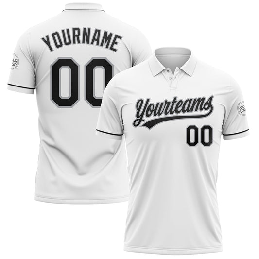 Custom White Black-Gray Performance Vapor Golf Polo Shirt - Main View
