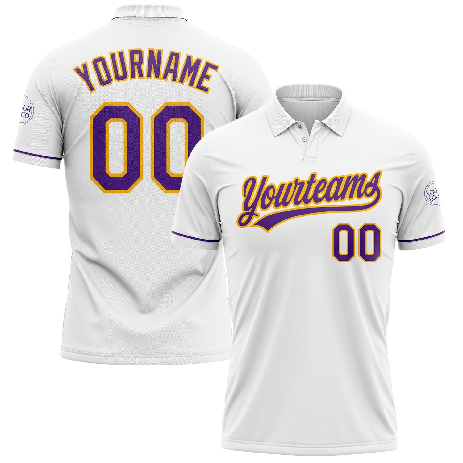 Custom White Purple-Gold Performance Vapor Golf Polo Shirt - Main View