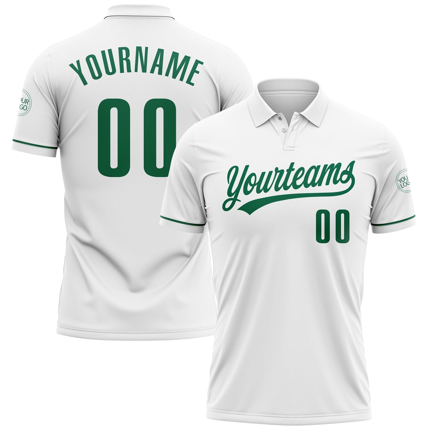 Custom White Kelly Green Performance Vapor Golf Polo Shirt - Main View