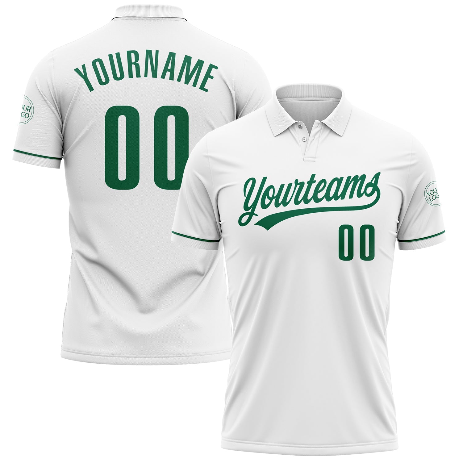 Custom White Kelly Green Performance Vapor Golf Polo Shirt - Main View