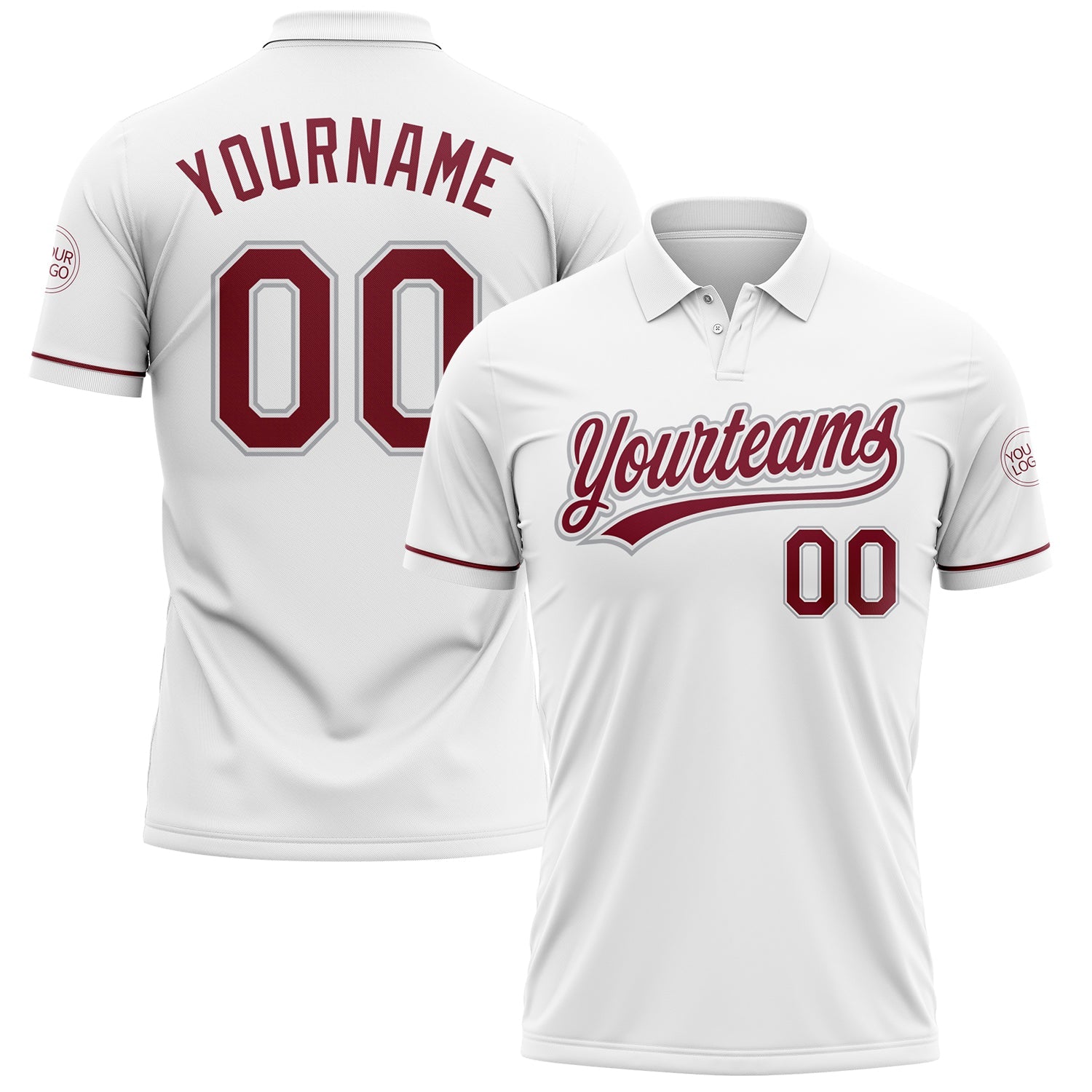 Custom White Crimson-Gray Performance Vapor Golf Polo Shirt - Main View