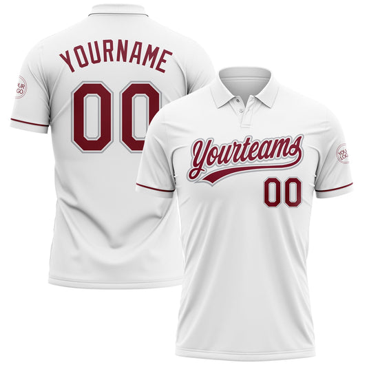 Custom White Crimson-Gray Performance Vapor Golf Polo Shirt - Main View