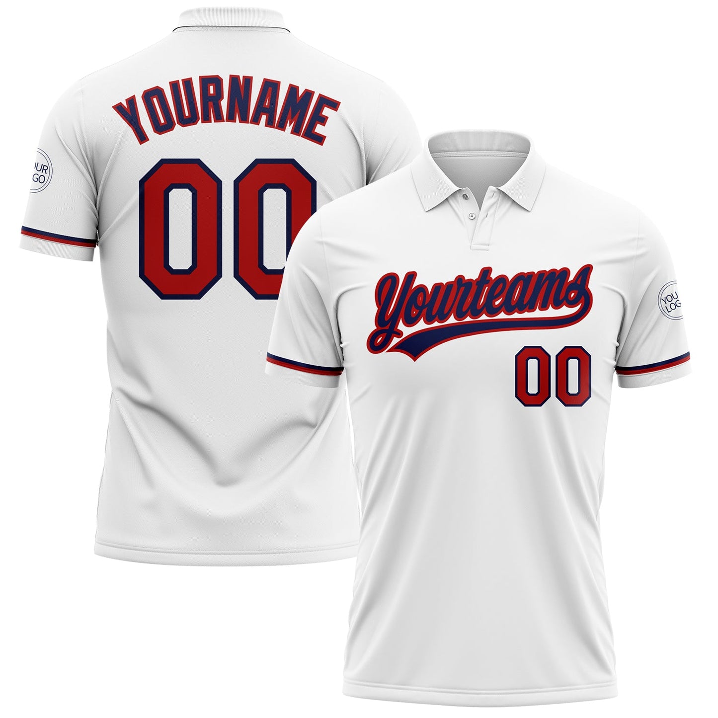 Custom White Red-Navy Performance Vapor Golf Polo Shirt - Main View
