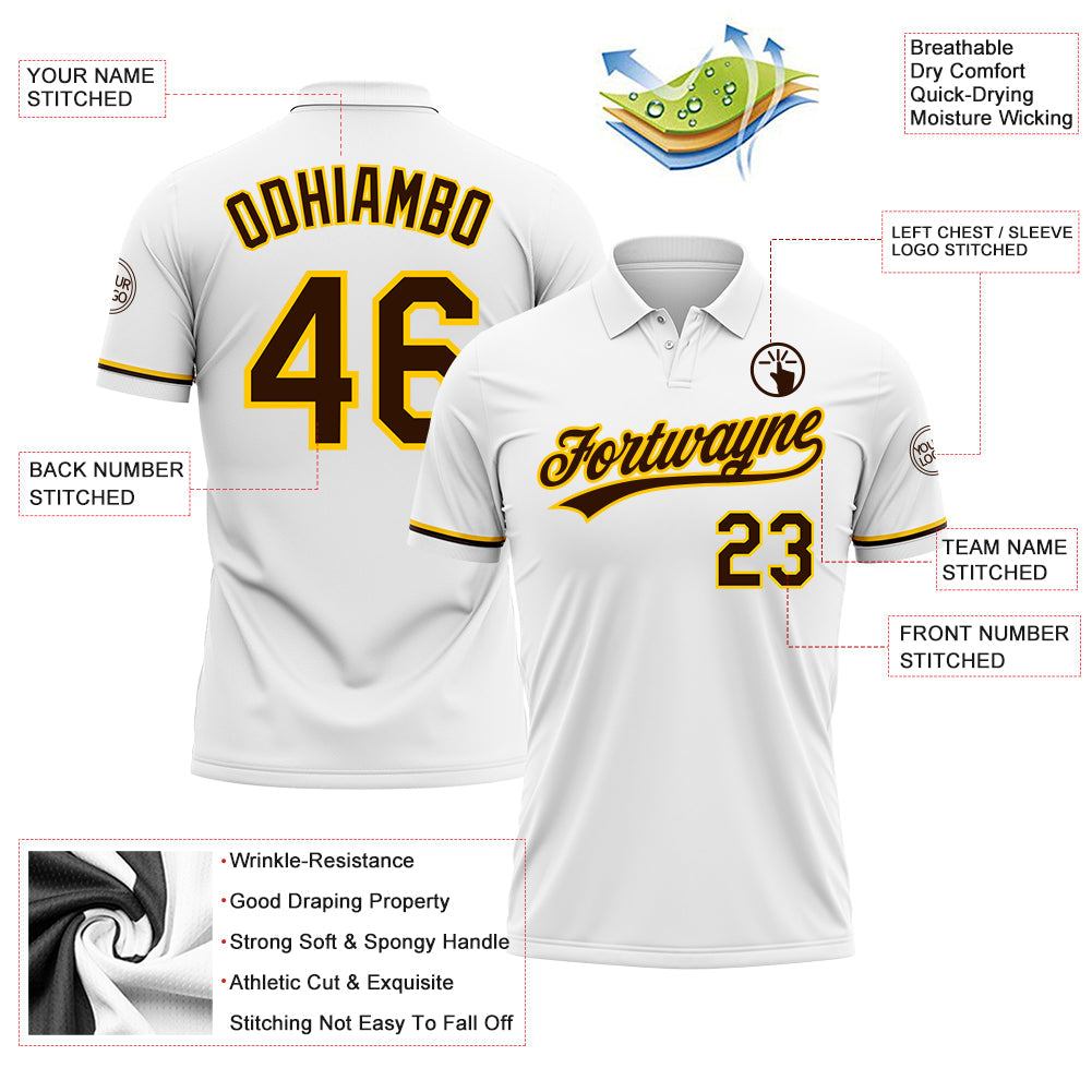 Custom White Brown-Yellow Performance Vapor Golf Polo Shirt view 3