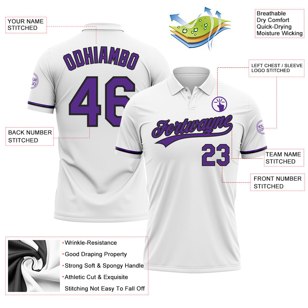 Custom White Purple-Black Performance Vapor Golf Polo Shirt view 3
