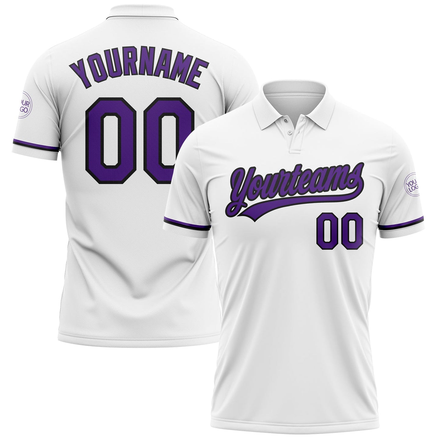 Custom White Purple-Black Performance Vapor Golf Polo Shirt - Main View
