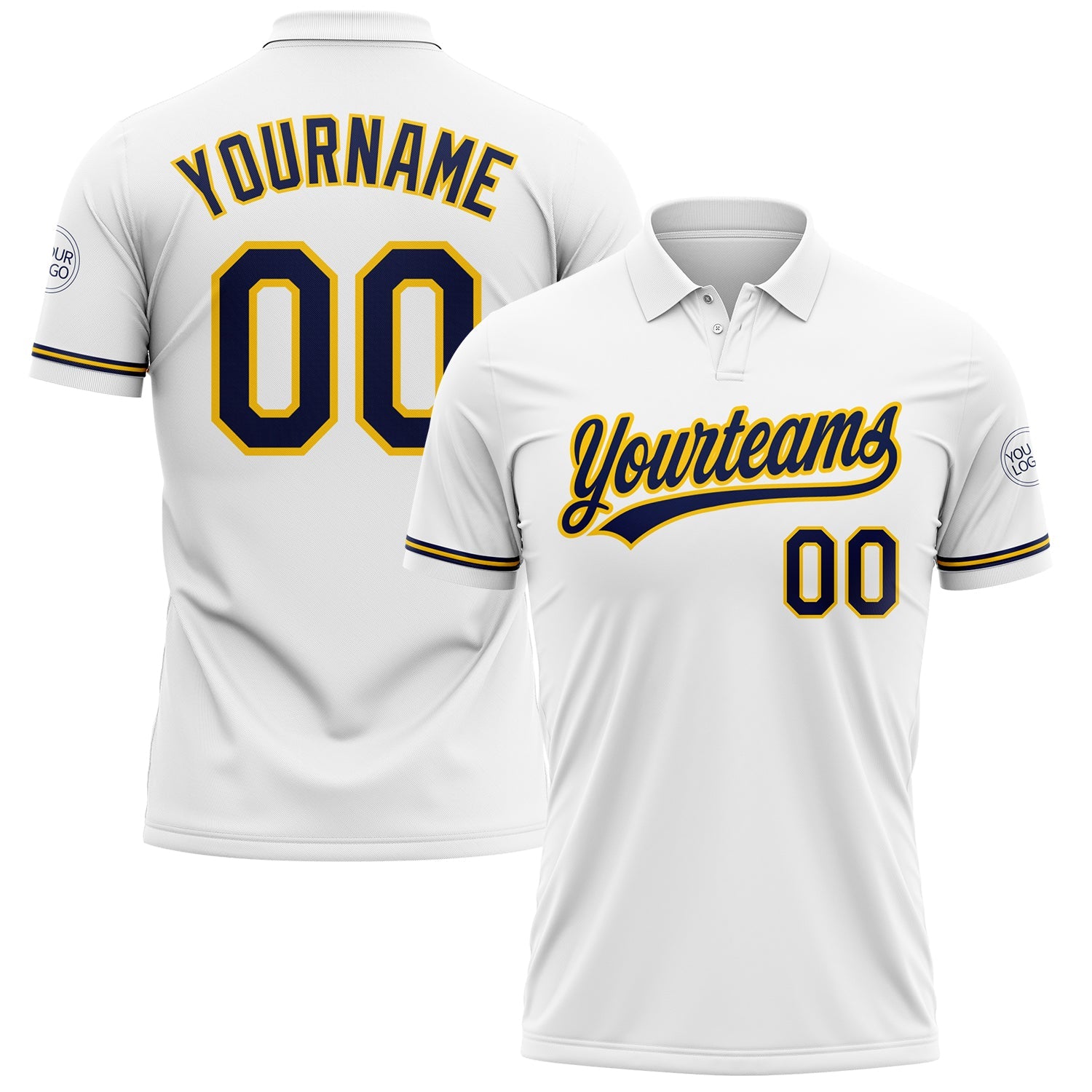 Custom White Navy-Yellow Performance Vapor Golf Polo Shirt - Main View
