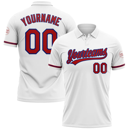 Custom White Red-Royal Performance Vapor Golf Polo Shirt - Main View